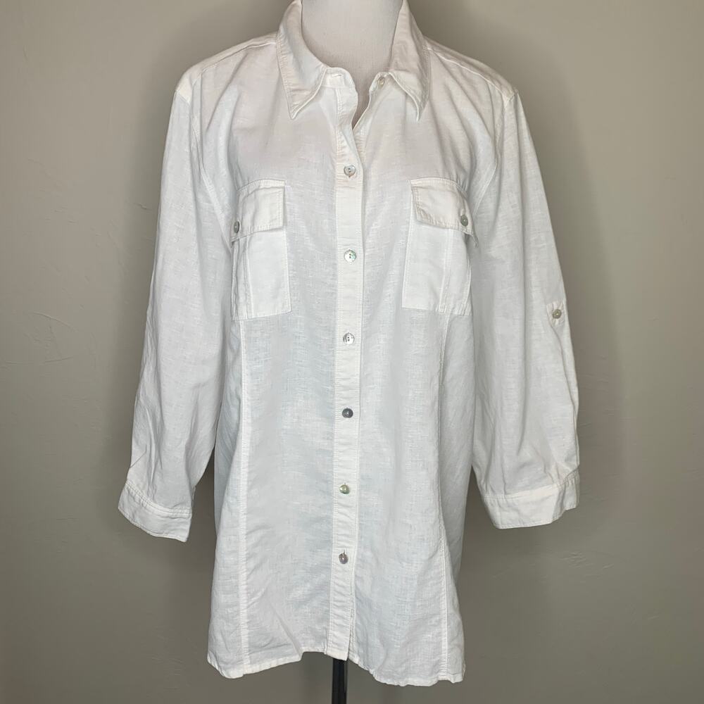 Chaus Cotton ? Linen Button Down White Shirt Vintage Sz ? Large